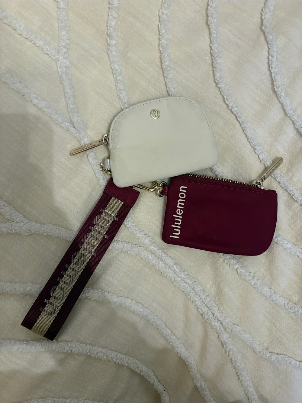 lululemon athletica Ivory and Burgundy Wristlet Key Pouch Set